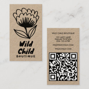 Carte De Visite GRAND BOLD BLOOM Rustic Minimal Floral QR code