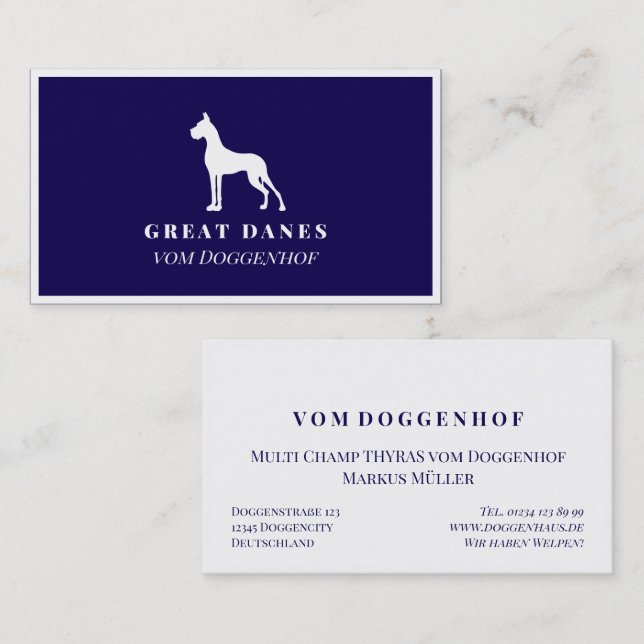 Carte De Visite Grand Danois professionnel (Devant / Derrière)