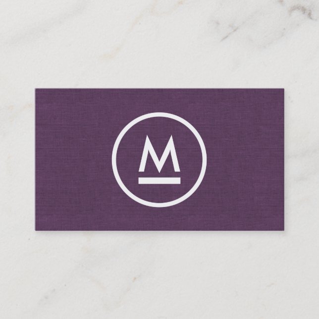 Carte De Visite Grand Monogramme moderne initial sur le lin pourpr (Devant)