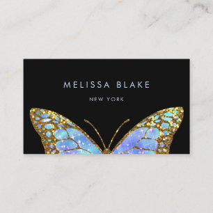 Carte De Visite grand papillon bleu sur noir