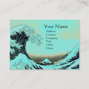 Carte De Visite GRANDE VAGUE MONOGRAM Aqua Bleu Vert, Turquoise
