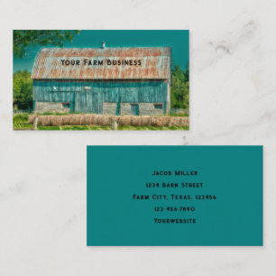 Carte De Visite Grange Turquoise Pays Vintage Ferme rustique