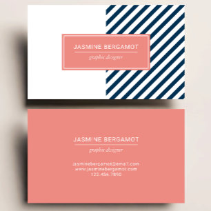 Carte De Visite Graphique bleu et corail de la marine moderne trié