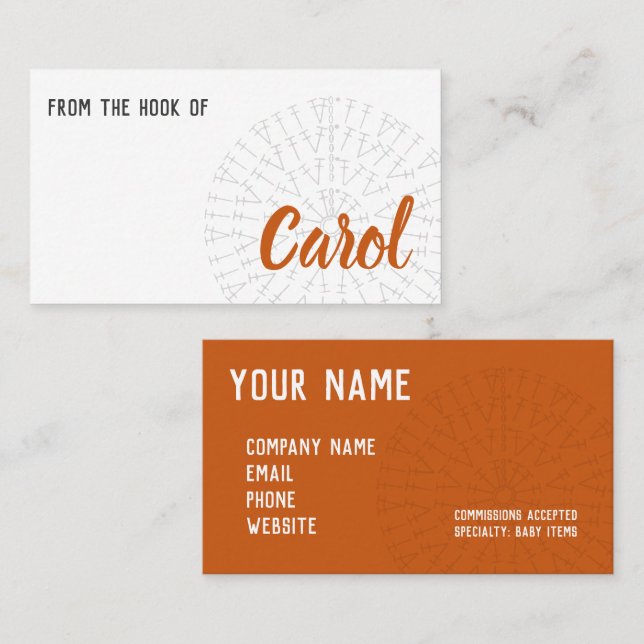 Carte De Visite Graphique de Crochet orange rouille (Devant / Derrière)