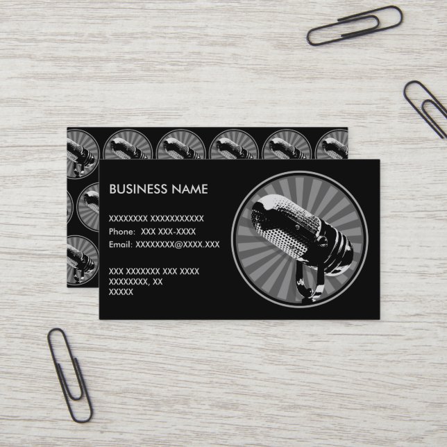 Carte De Visite Graphique de microphone rétro (Devant/Arrière en situation)