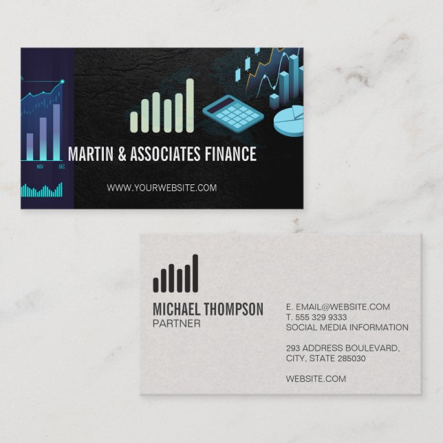 Carte De Visite Graphiques financiers | Calculatrice stock (Devant / Derrière)