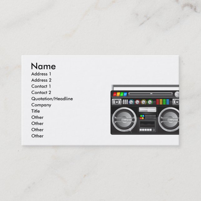 Carte De Visite graphisme de boombox rétro (Devant)
