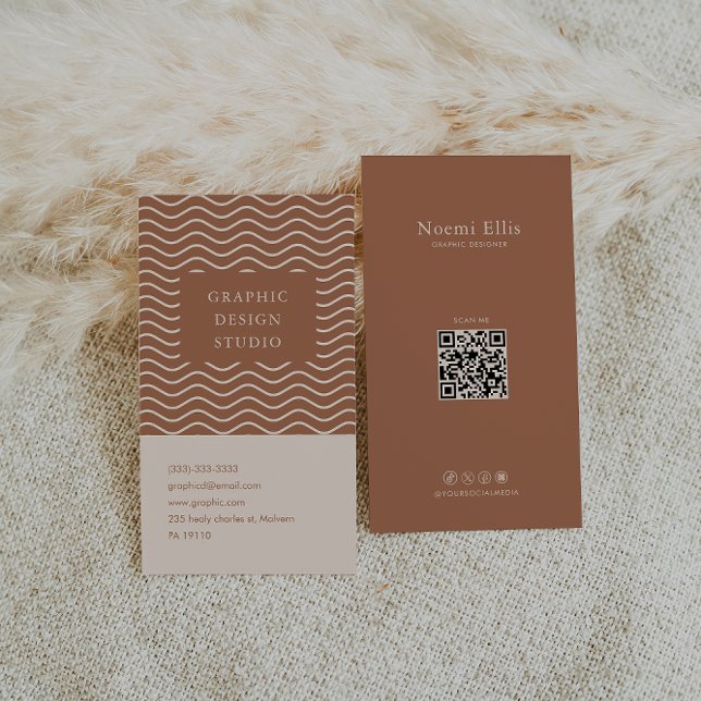 Carte De Visite Graphiste de ligne courbe en terre cuite rétro (Créateur téléchargé)