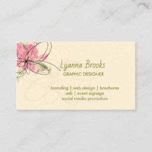 Carte De Visite Graphiste Floral Beige Élégant