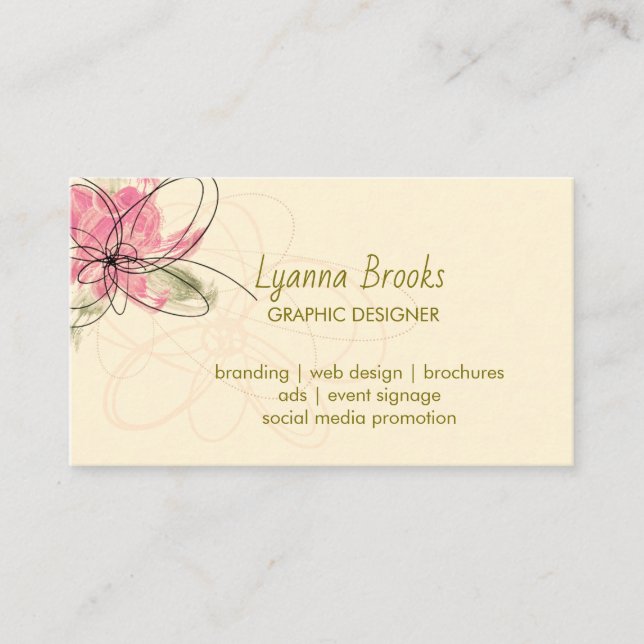 Carte De Visite Graphiste Floral Beige Élégant (Devant)