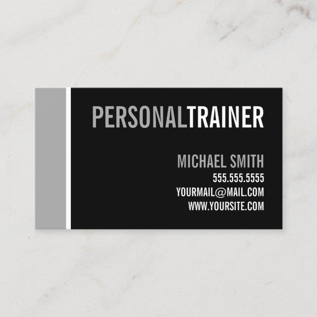 Carte De Visite Gras Black and Grey Personal Trainer (Devant)