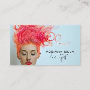 Carte De Visite Gras bleu avec cheveux roses Styliste
