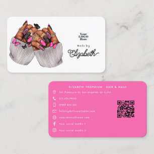 Carte De Visite Gras Hot-Pink & Black African American Nail Salon
