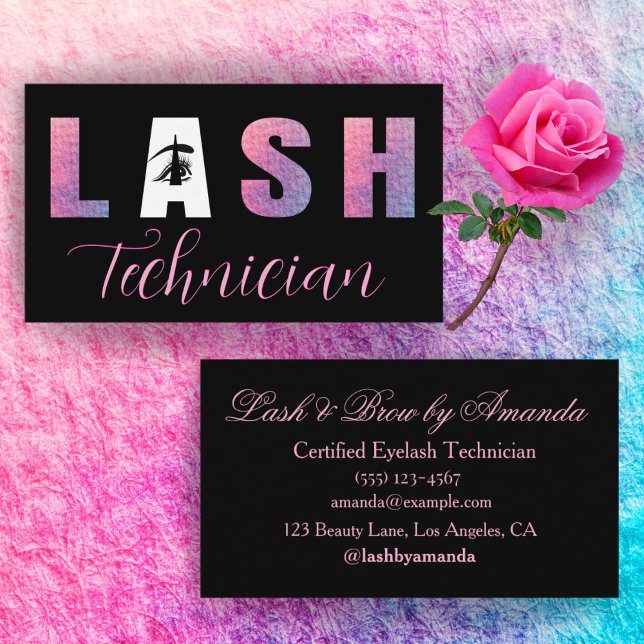 Carte De Visite Gras Lilac Pink Lash Tech Design Arrière - plan no (Créateur téléchargé)