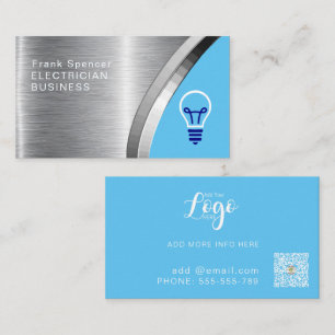 Carte De Visite Gras Metallic Bleu & Silver Electrician Business