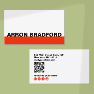 Carte De Visite Gras minimaliste noir et rouge médias sociaux QR
