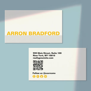 Carte De Visite Gras minimaliste Noir et Ye; médias sociaux QR