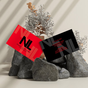 Carte De Visite Gras Monogramme rouge noir minimaliste Cool élégan