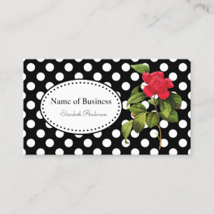 Carte De Visite Gras noir et blanc Pois Chic Camellia rouge