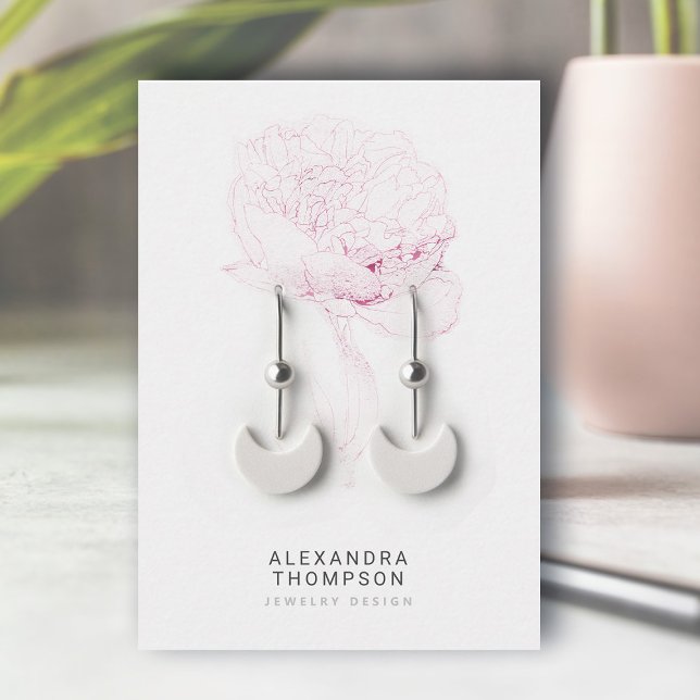 Carte De Visite Gras Peony Moderne Croquis Floral Écran Bijoux (floral earrings jewelry display card bold pink peony art sketch modern minimalist elegant template)