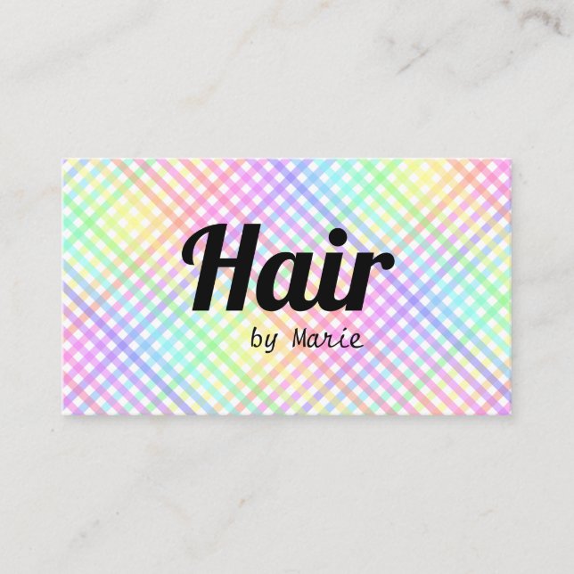 Carte De Visite Gras Police tendance Pastel Rainbow Plaid Coiffeur (Devant)