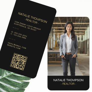 Carte De Visite Gras Professional Real Estate Chic Realtor QR Code