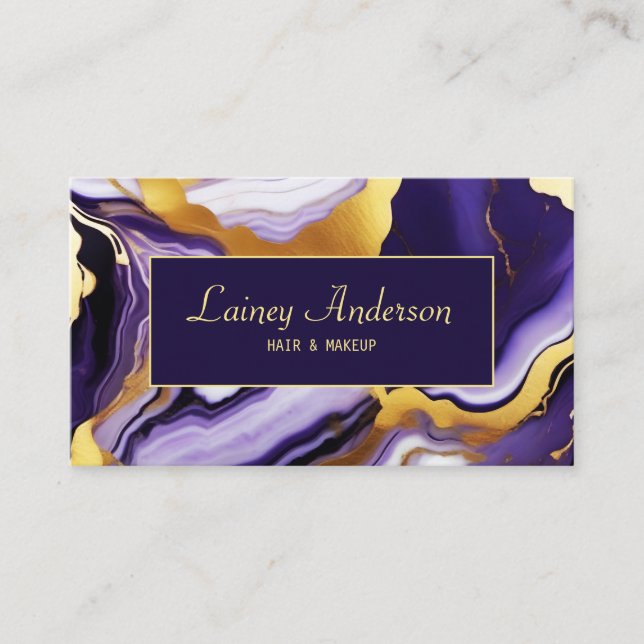 Carte De Visite Gras Trendy violet jaune or faux marbre (Devant)