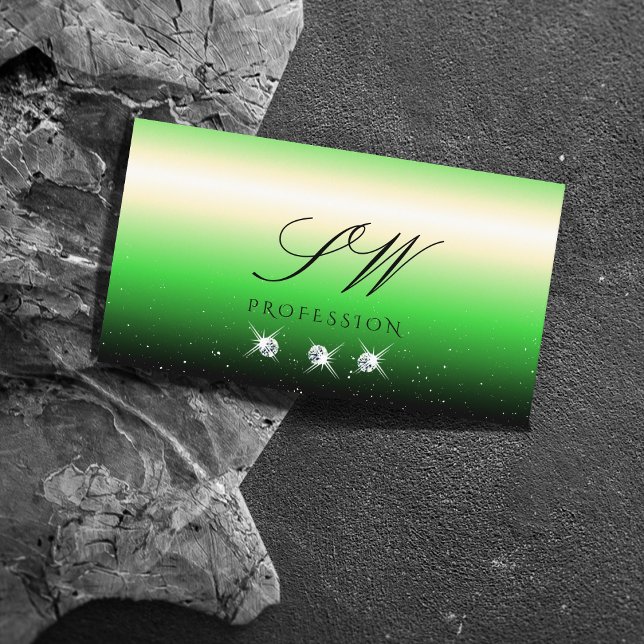 Carte De Visite Grass Green Black Gradient Parkle Bijoux Initiales (Créateur téléchargé)