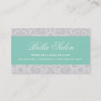Carte De Visite Gray and Aqua Elegant Vintage Damask