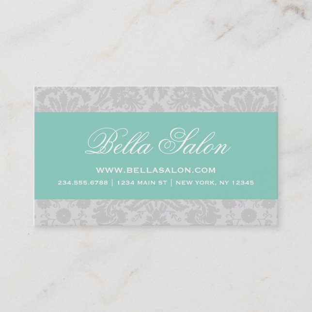Carte De Visite Gray and Aqua Elegant Vintage Damask (Devant)
