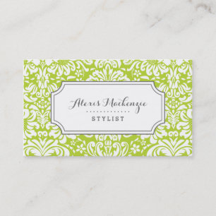 Carte De Visite Gray and Green Floral Damask