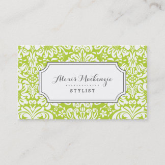 Carte De Visite Gray and Green Floral Damask
