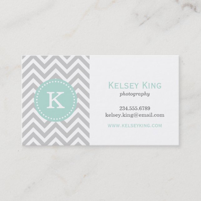 Carte De Visite Gray and Mint Chevron Custom (Devant)