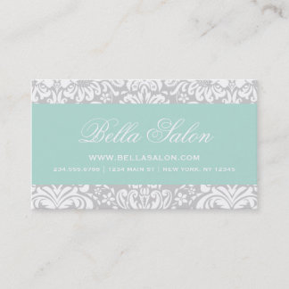 Carte De Visite Gray and Mint Elegant Floral Damask