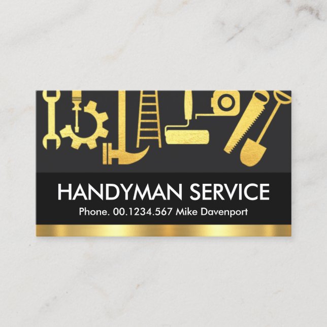 Carte De Visite Gray Layers Gold Handyman Outils (Devant)