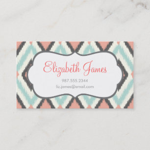 Carte De Visite Gray Pink et Mint Tribal Ikat Chevron