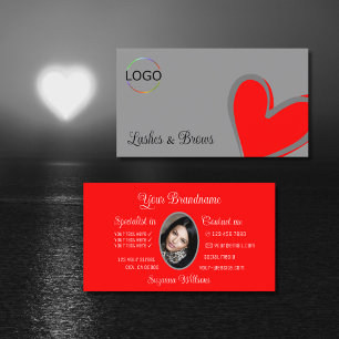 Carte De Visite Gray Red Coeur magnifique avec logo et photo migno