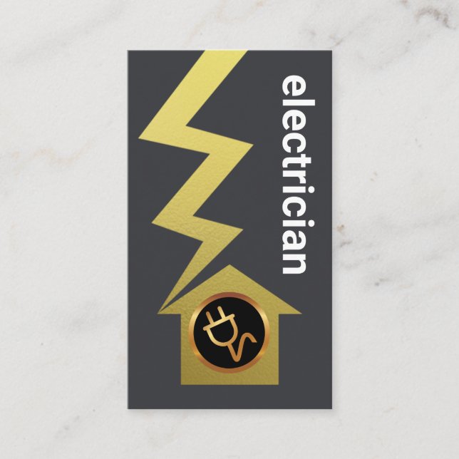 Carte De Visite Gray Simple Gold Lightning Home Electricien (Devant)