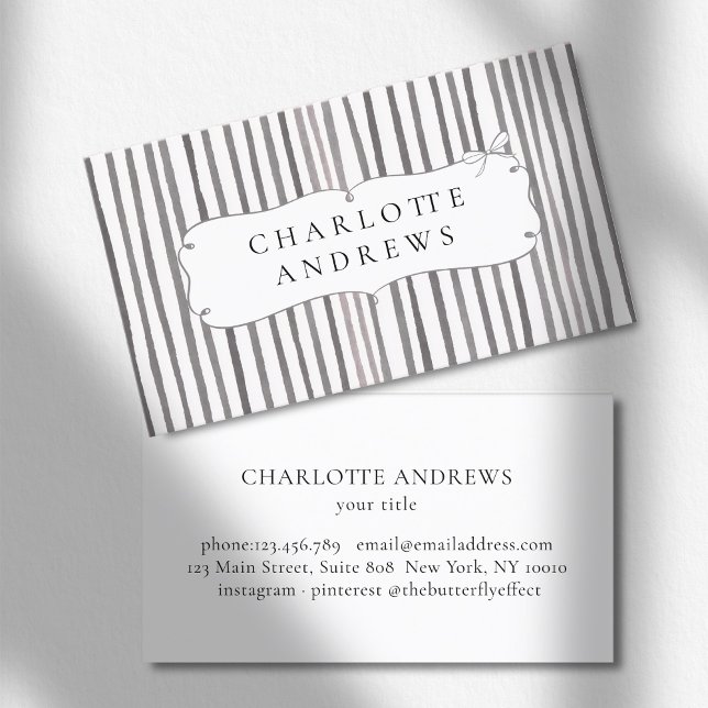 Carte De Visite Gray White Stripe Vintage Bow  (Gray White Stripe Vintage Bow Business Card)