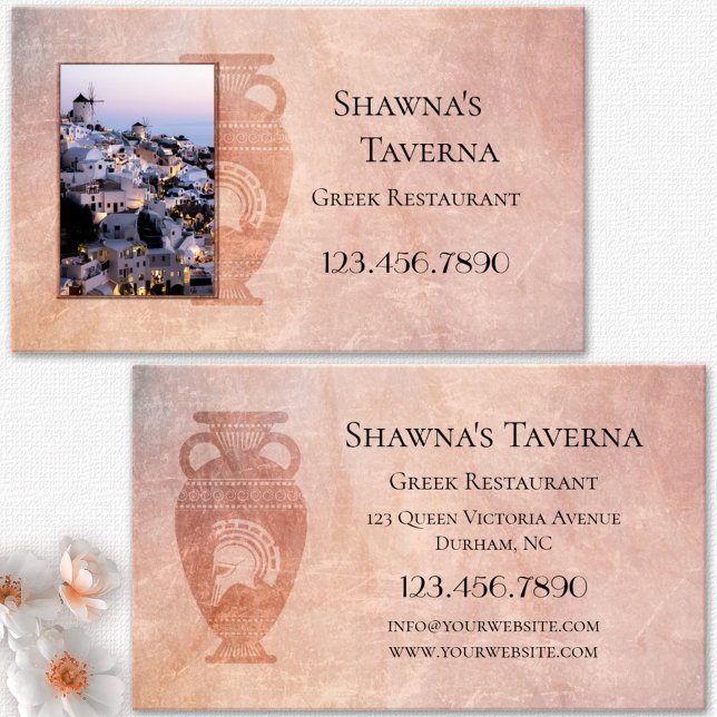 Carte de visite grecque classique avec photo perso (Classic Greek restaurant or taverna photo business card)