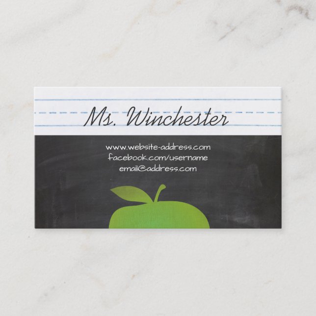 Carte De Visite Green Apple School Teacher Education Chalkboard (Devant)