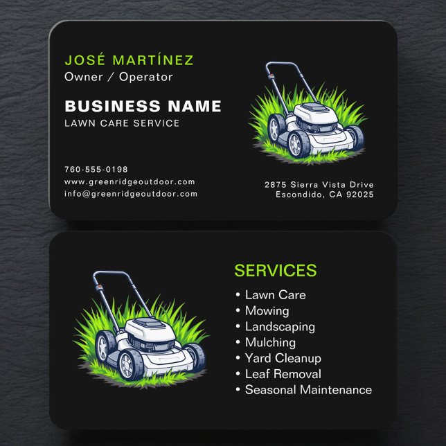 Carte De Visite Green Black Landscaping and Lawn Services (Créateur téléchargé)