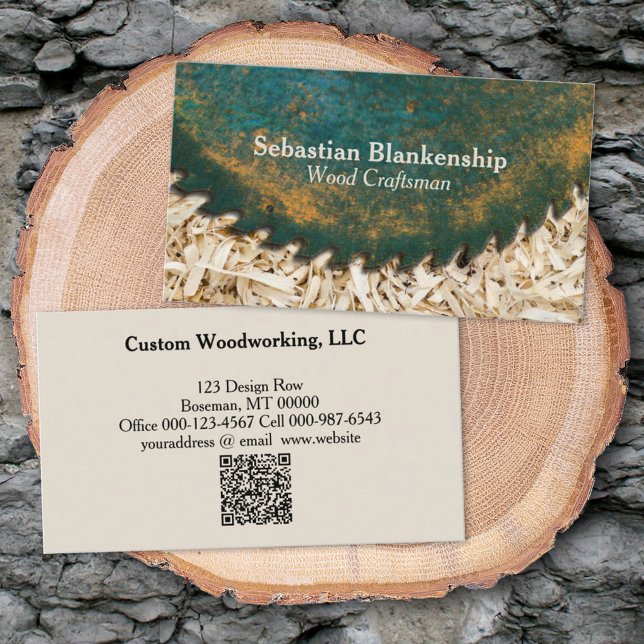 Carte De Visite Green Circular Saw QR Code Woodworking Crafsman (Créateur téléchargé)