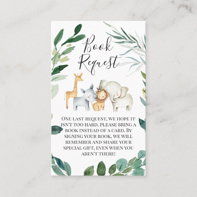 Carte De Visite Green Foliage Safari Animaux Demande de réservatio (Devant)