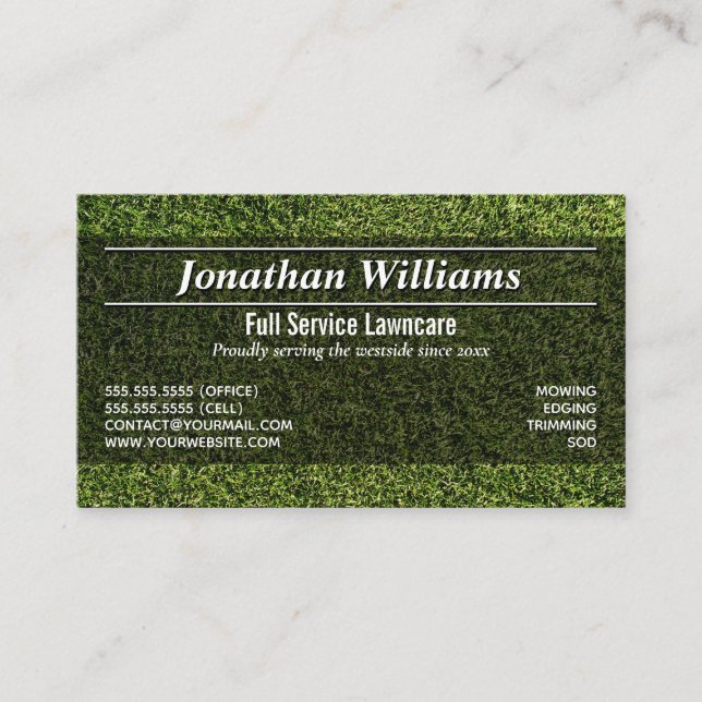 Carte De Visite Green Grass Simple Lawncare ou Landscaping (Devant)