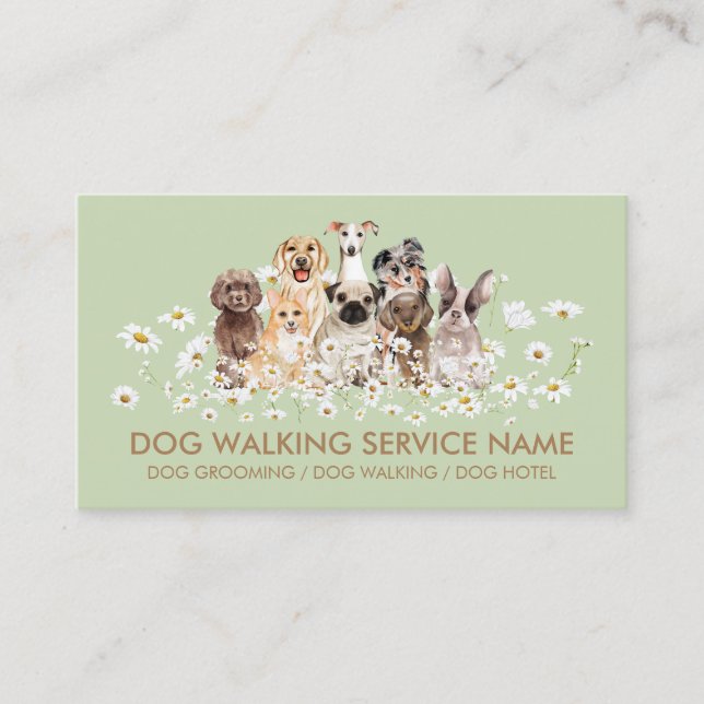 Carte De Visite Green Joty Dogs in Daisies (Devant)