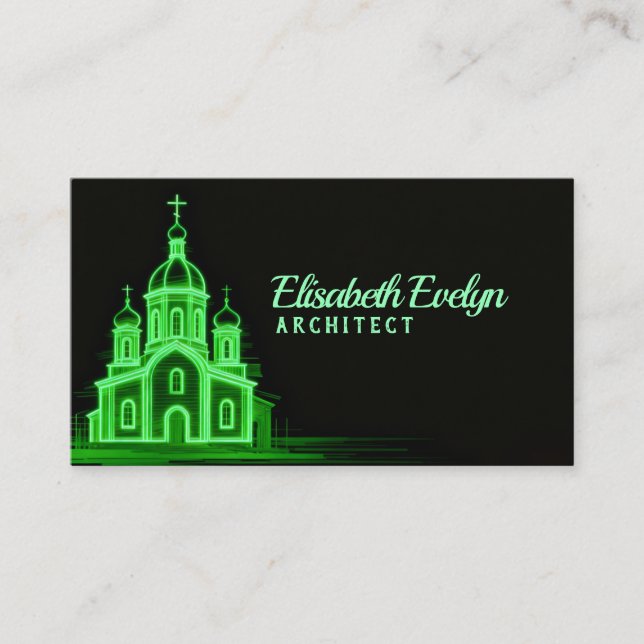 Carte De Visite Green Line Art Church on Black (Devant)