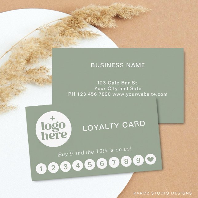 Carte De Visite Green Logo Modern Professional Loyalty Card (Front and back of a 3.5 x 2 in. is shown, personalize and choose size, corner and paper style.)