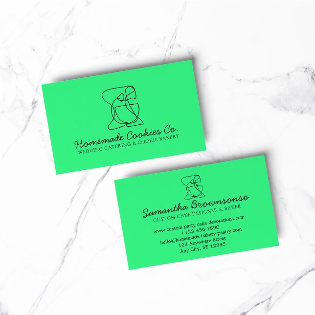 Carte De Visite Green Neon Line Alimentation maison Boulangerie Cu (bakery business  chef)