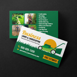 Carte De Visite Green Orange Lawn & Landscaping Service Garderie